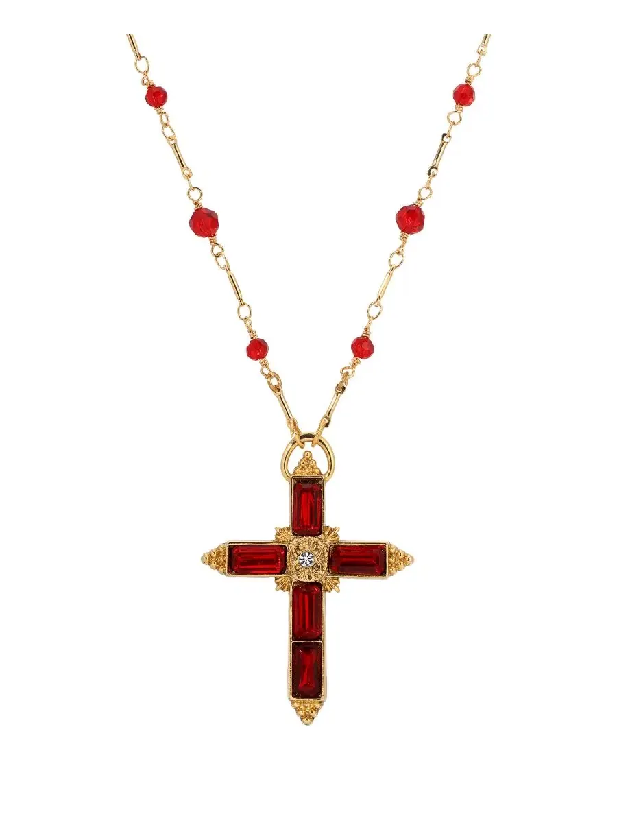 Золотистое колье с сиамским крестом из бусин, длина 76 см Symbols Of Faith