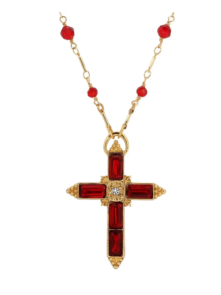Золотистое колье с сиамским крестом из бусин, длина 76 см Symbols Of Faith — изображение 2 из 3, оттенок красный