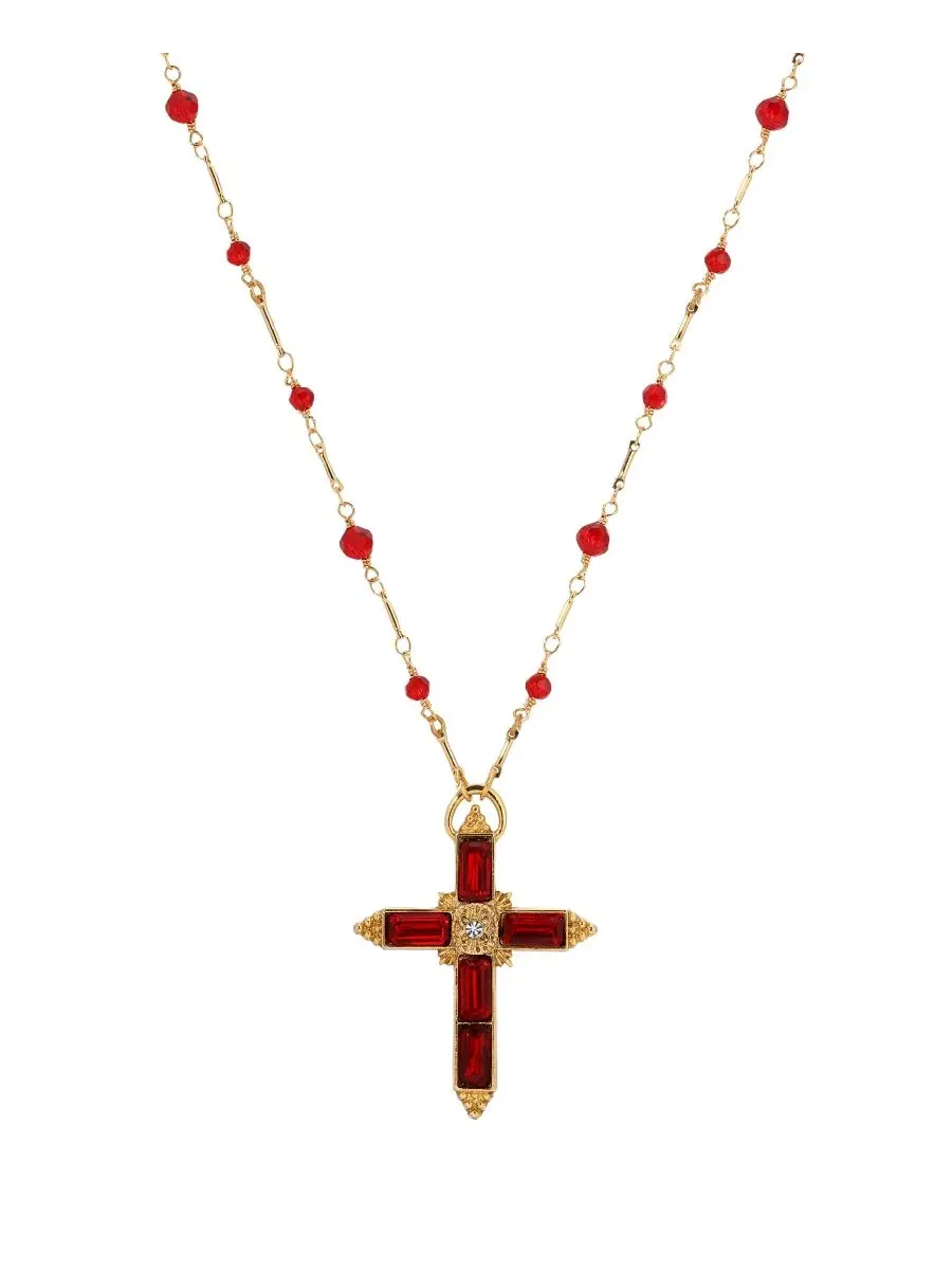 Золотистое колье с сиамским крестом из бусин, длина 76 см Symbols Of Faith — изображение 3 из 3, оттенок красный
