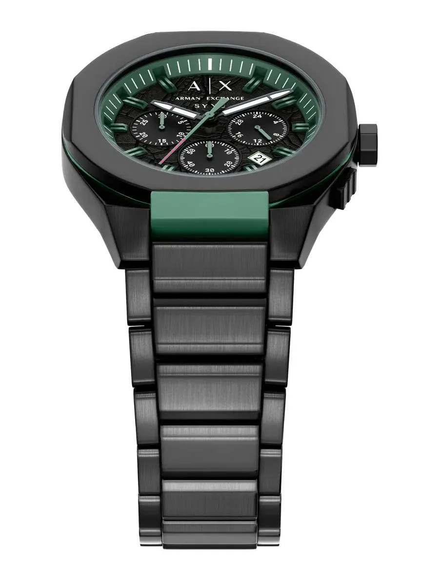 Мужские кварцевые часы-хронограф Armani Exchange Sync, черная нержавеющая сталь, 44 мм A|X Armani — изображение 5 из 8