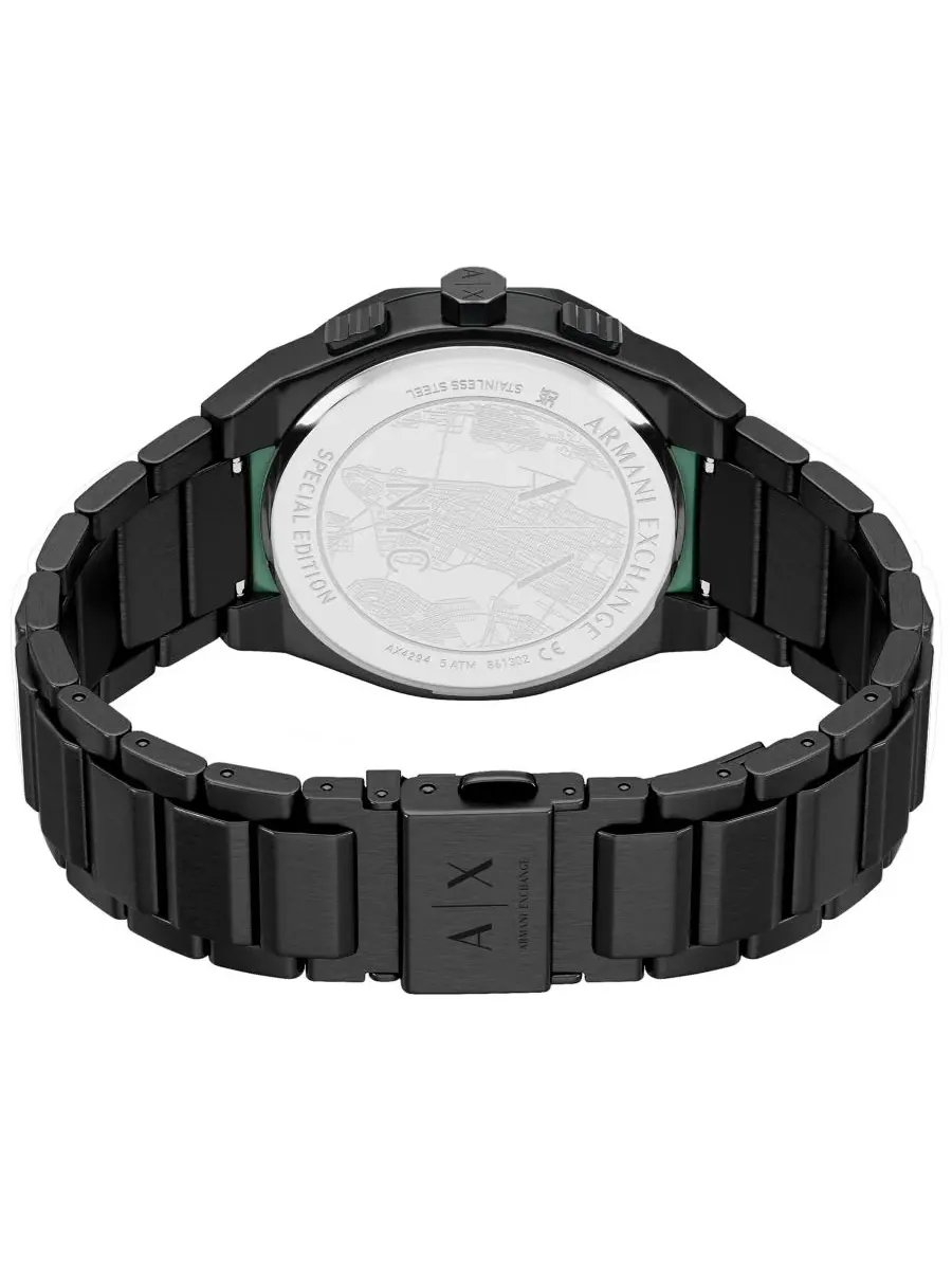Мужские кварцевые часы-хронограф Armani Exchange Sync, черная нержавеющая сталь, 44 мм A|X Armani — изображение 6 из 8