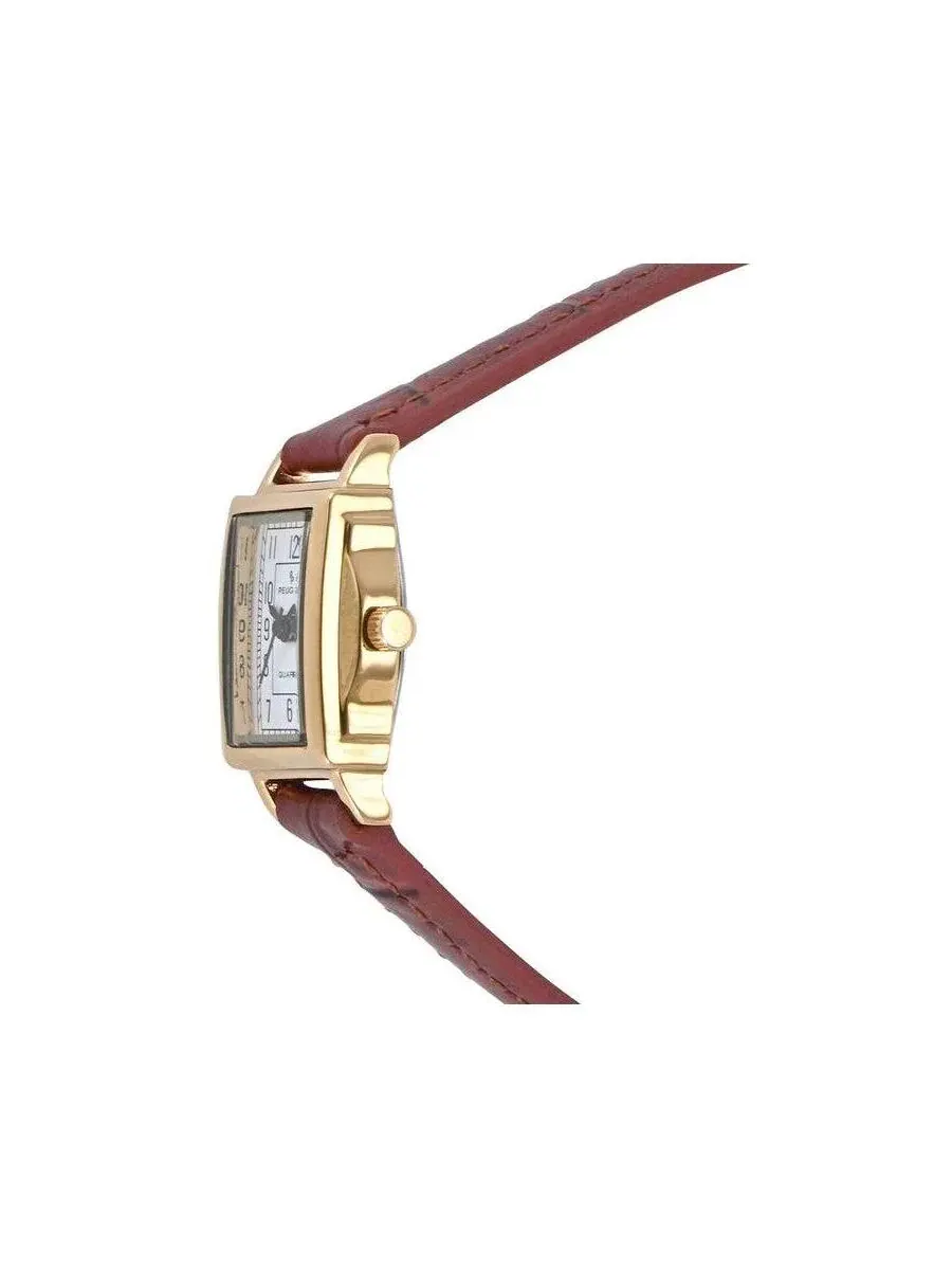 Женские наручные часы с прямоугольным корпусом 14K с позолотой, с кожаным ремешком Peugeot — изображение 3 из 3