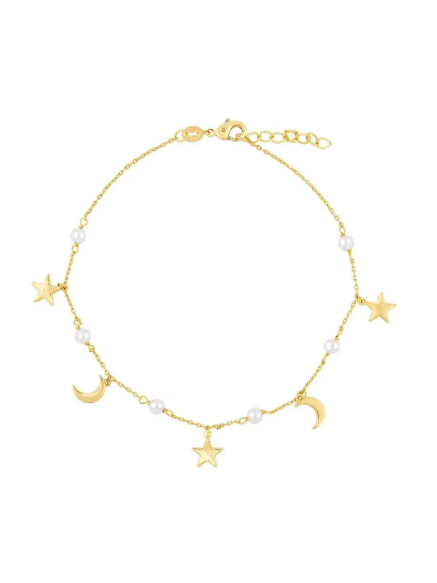Щиколотка с подвесками Polished Star and Moon Charm Pearl Simona — изображение 1 из 3, оттенок золото
