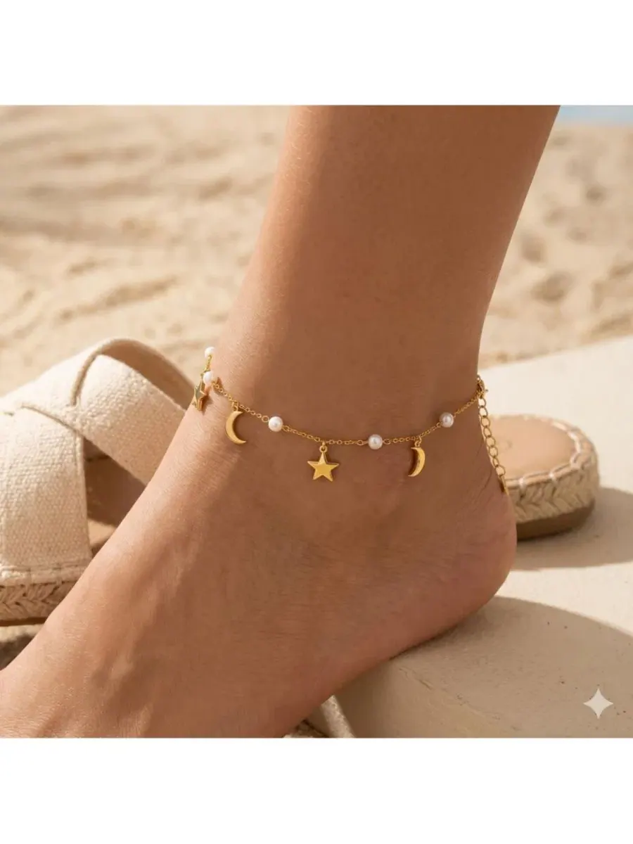Щиколотка с подвесками Polished Star and Moon Charm Pearl Simona — изображение 2 из 3, оттенок золото