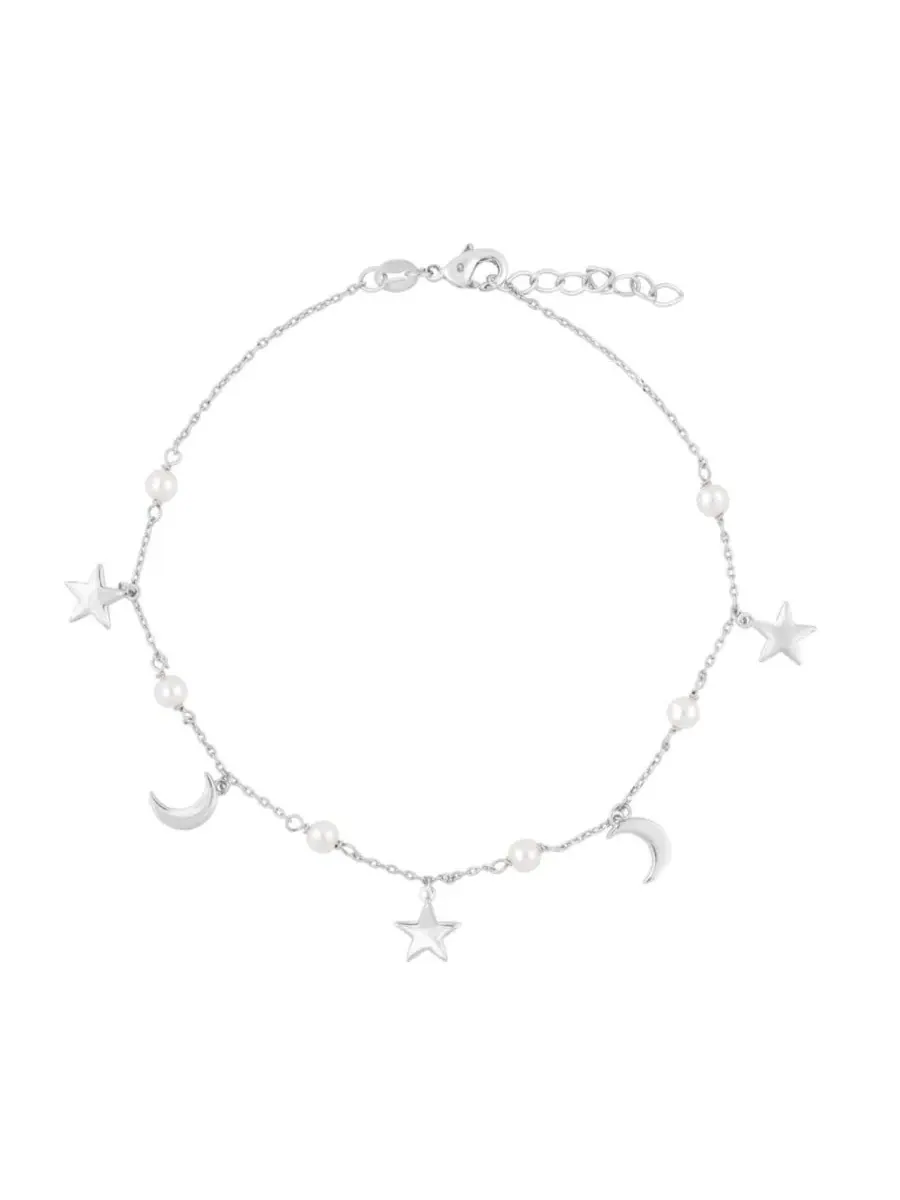 Браслет на щиколотку с подвесками звезда и месяц и жемчугом, Polished Star and Moon Charm Pearl — изображение 1 из 3