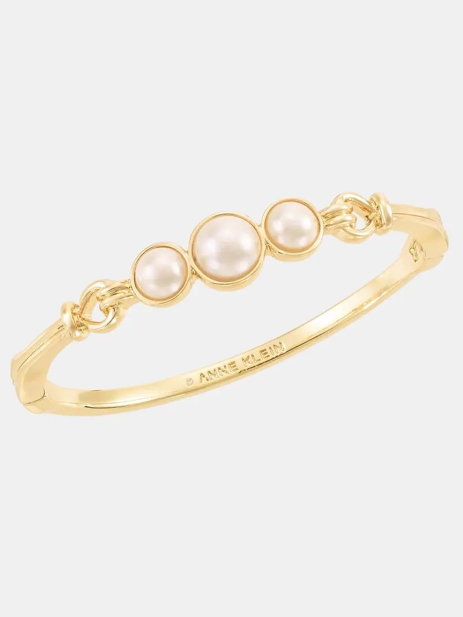 Браслет-цепочка с имитацией жемчуга Gold-Tone Link Imitation Pearl Open Hinge Bracelet Anne Klein — изображение 1 из 3