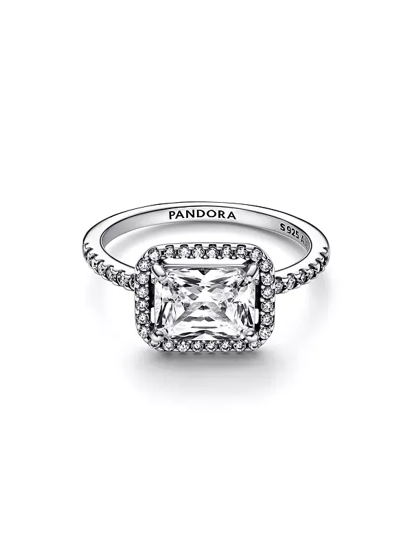 Кольцо с прямоугольным сверкающим ореолом из кубического циркония Pandora — изображение 1 из 3, оттенок серебряный