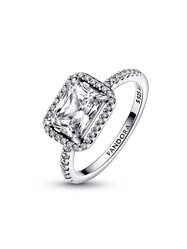 Кольцо с прямоугольным сверкающим ореолом из кубического циркония Pandora — изображение 2 из 3, оттенок серебряный