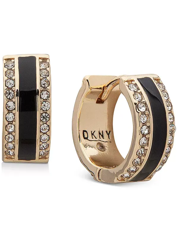 Серьги-Кольца с паве золотистого оттенка и цветными камнями Dkny