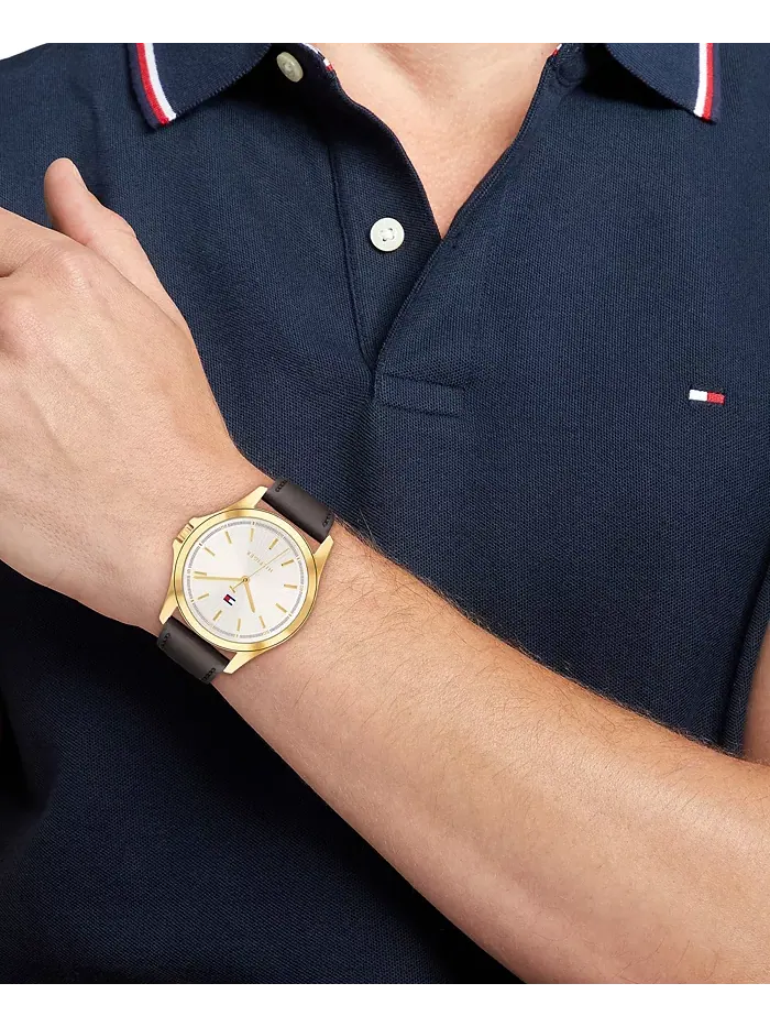 Мужские часы Quartz с темно-коричневым кожаным ремешком, 42mm Tommy Hilfiger — изображение 6 из 6