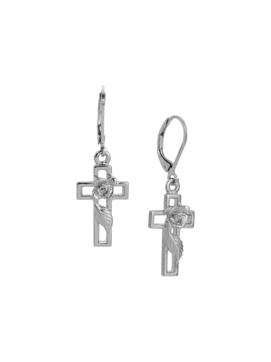 Серьги-подвески в виде креста серебристого цвета Symbols Of Faith