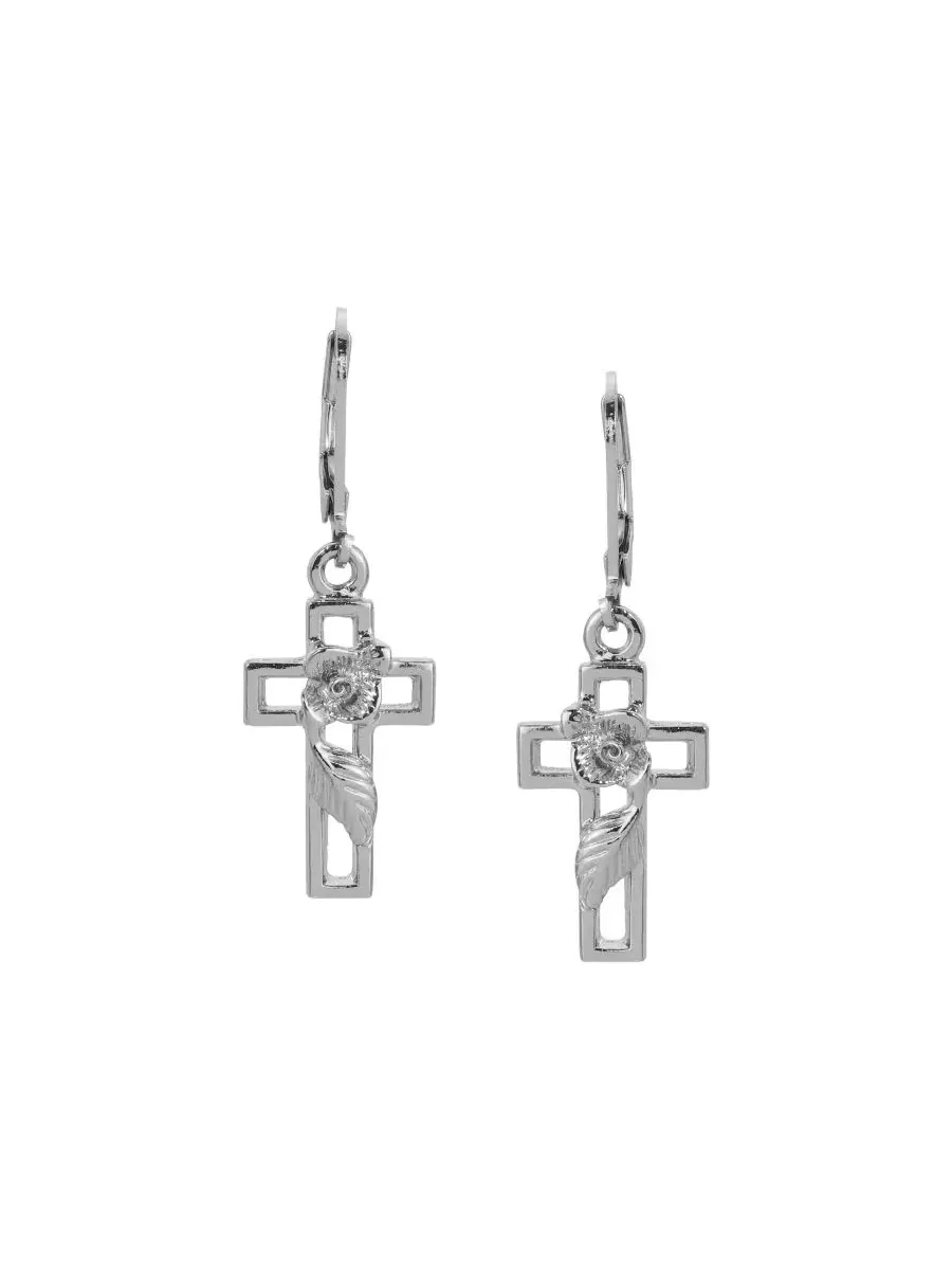 Серьги-подвески в виде креста серебристого цвета Symbols Of Faith — изображение 2 из 3, оттенок серый