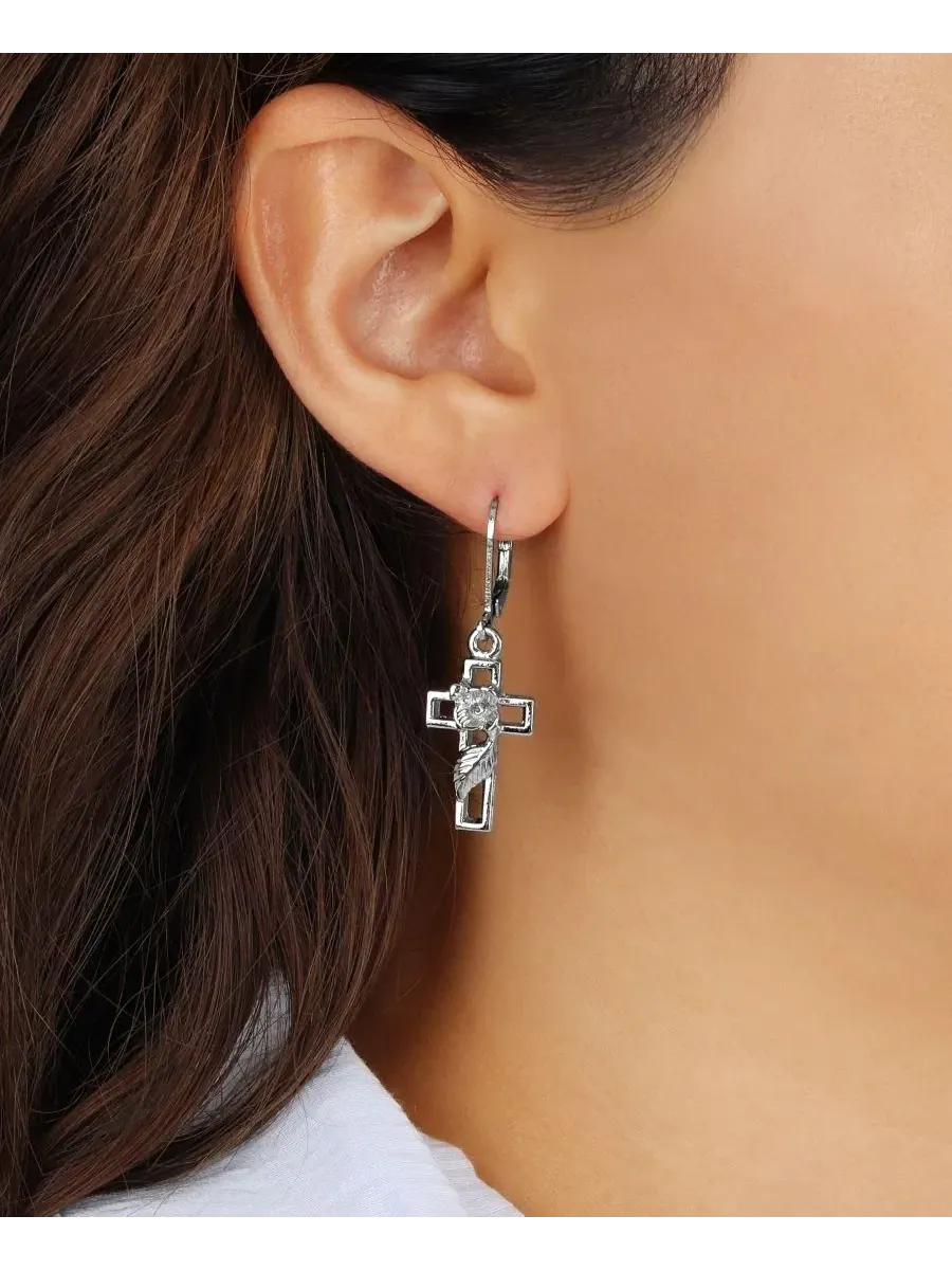 Серьги-подвески в виде креста серебристого цвета Symbols Of Faith — изображение 3 из 3, оттенок серый