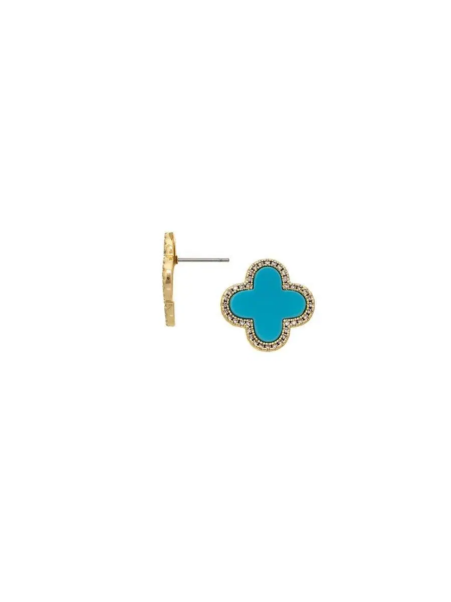 Серьги-гвоздики с цветочным мотивом 18K Gold Plated Turquoise + Cubic Zirconia Rivka Friedman — изображение 1 из 3