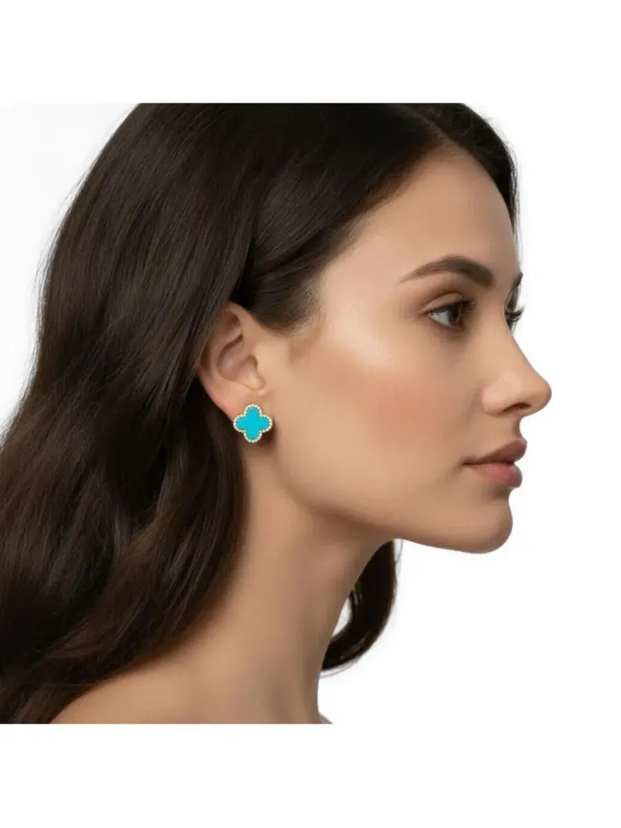 Серьги-гвоздики с цветочным мотивом 18K Gold Plated Turquoise + Cubic Zirconia Rivka Friedman — изображение 3 из 3