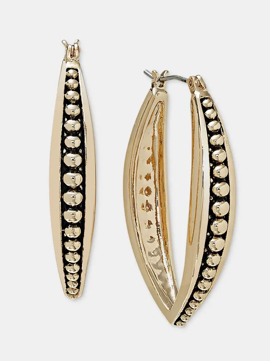 Серьги-кольца с бисером овальные Gold-Tone Beaded Oval Hoop Earrings Style & Co — изображение 1 из 3, оттенок золото