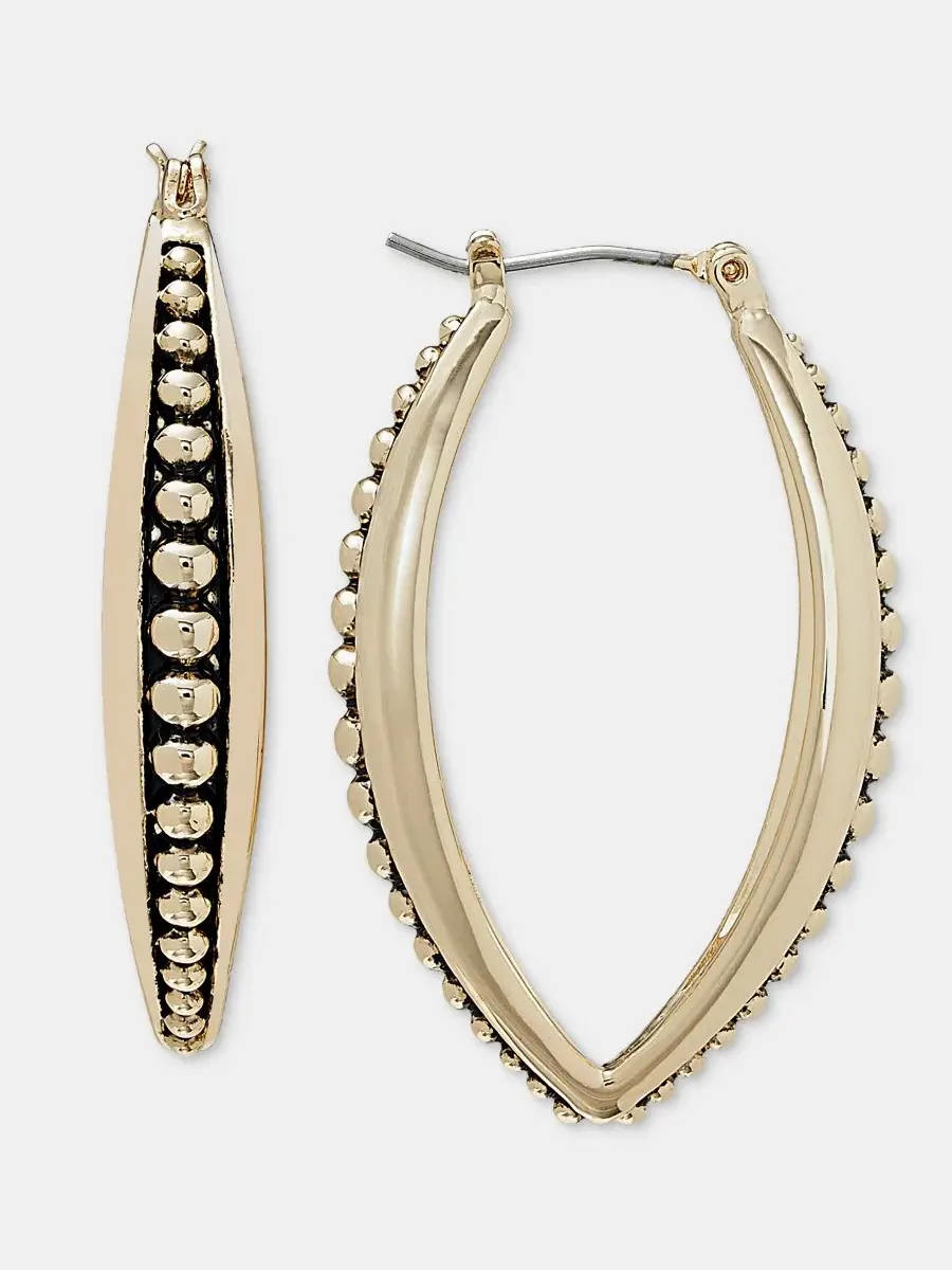 Серьги-кольца с бисером овальные Gold-Tone Beaded Oval Hoop Earrings Style & Co — изображение 2 из 3, оттенок золото