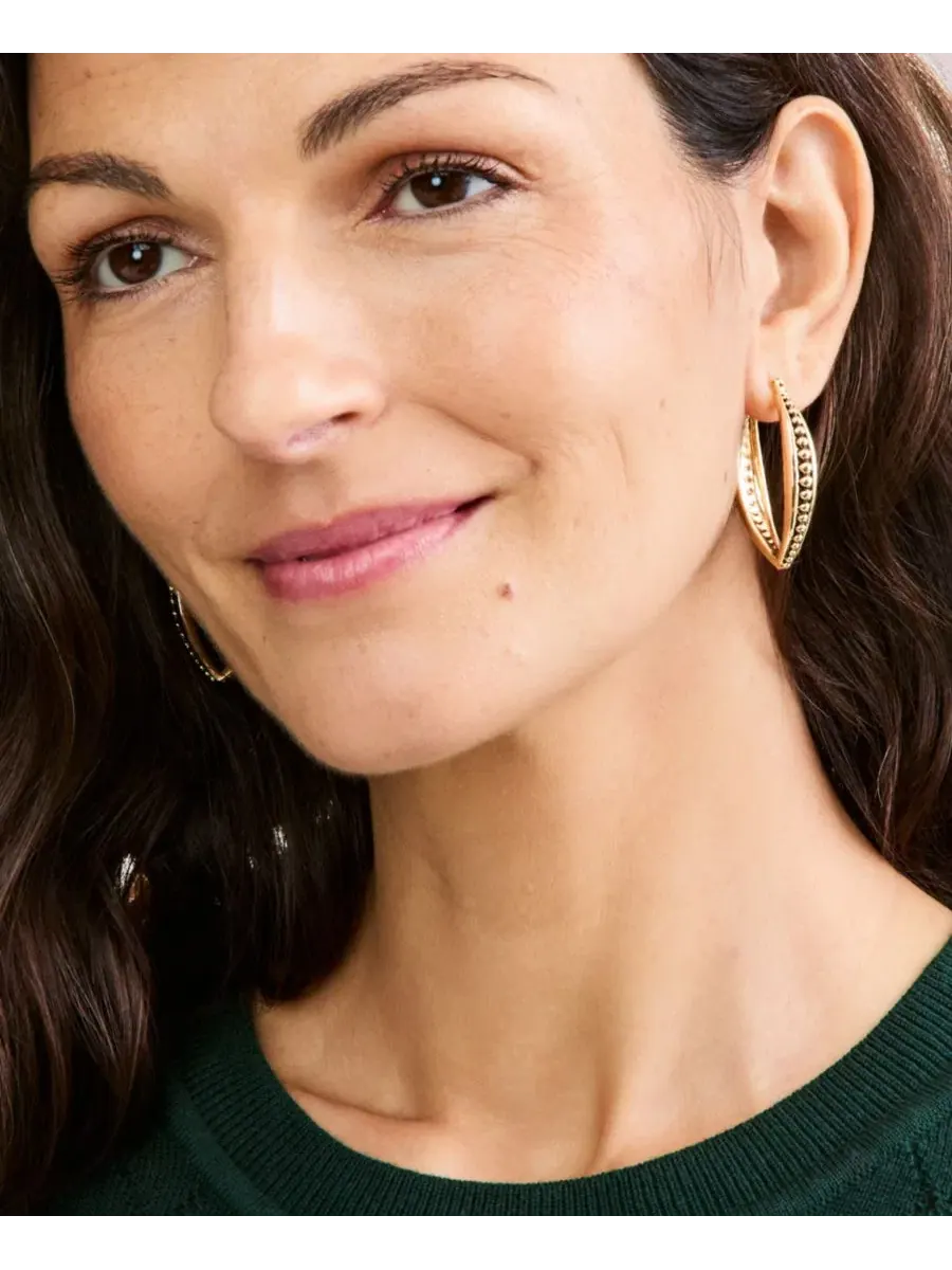 Серьги-кольца с бисером овальные Gold-Tone Beaded Oval Hoop Earrings Style & Co — изображение 3 из 3, оттенок золото
