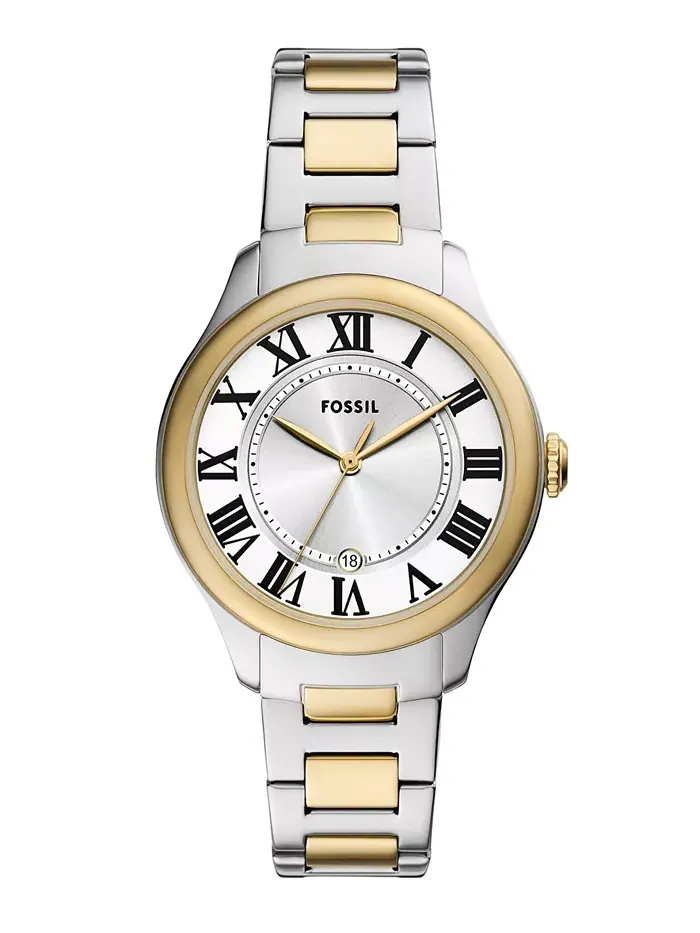 Женские часы Gilmore Three-Hand Date с двухцветным корпусом из нержавеющей стали, 38 мм Fossil — изображение 1 из 3