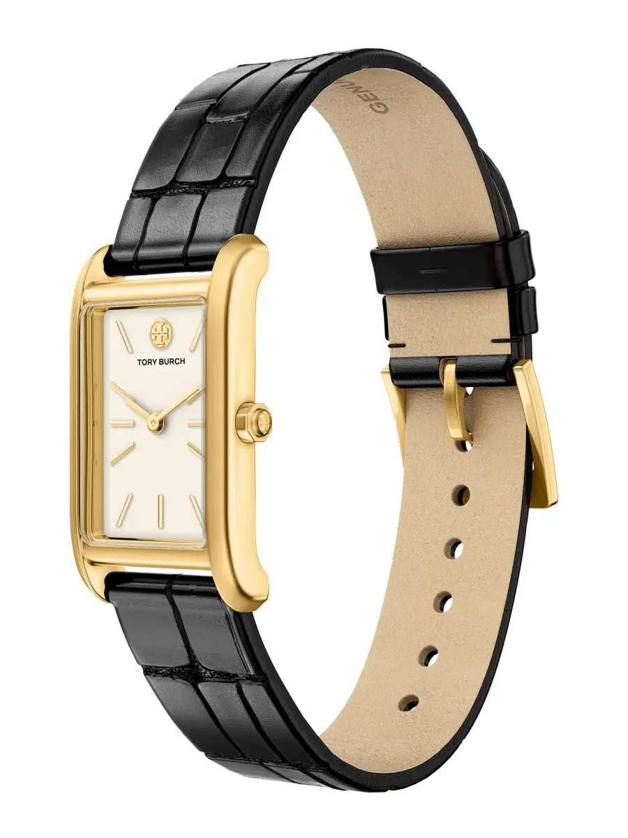 Женские часы The Eleanor Slim Quartz Two-Hand Black Leather Watch Tory Burch, 22 мм — изображение 4 из 5, оттенок черный
