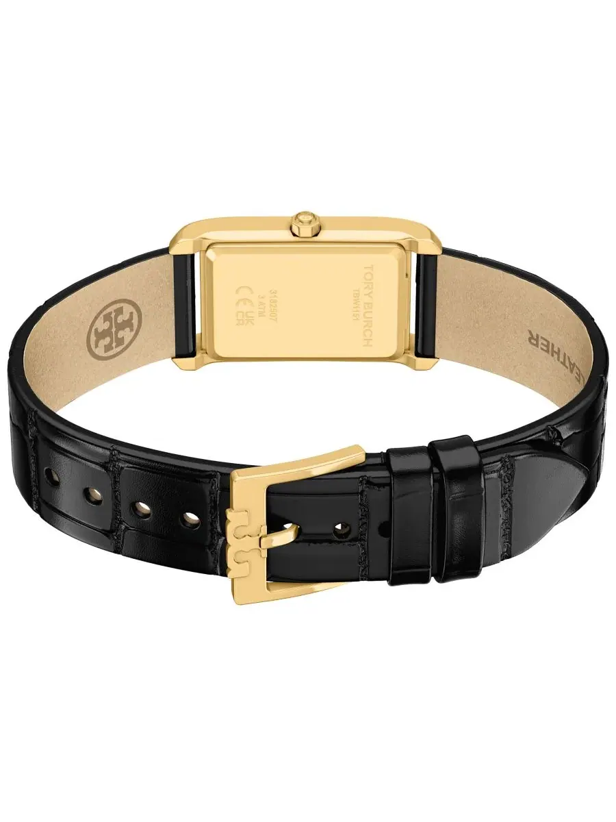 Женские часы The Eleanor Slim Quartz Two-Hand Black Leather Watch Tory Burch, 22 мм — изображение 5 из 5, оттенок черный