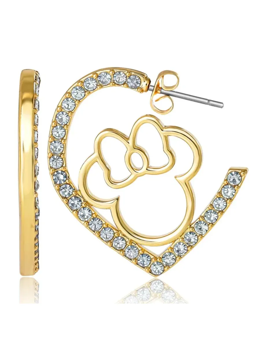 Серьги-пусеты с кристаллами и Микки Маусом Disney — изображение 1 из 5, оттенок золотистый-/прозрачный