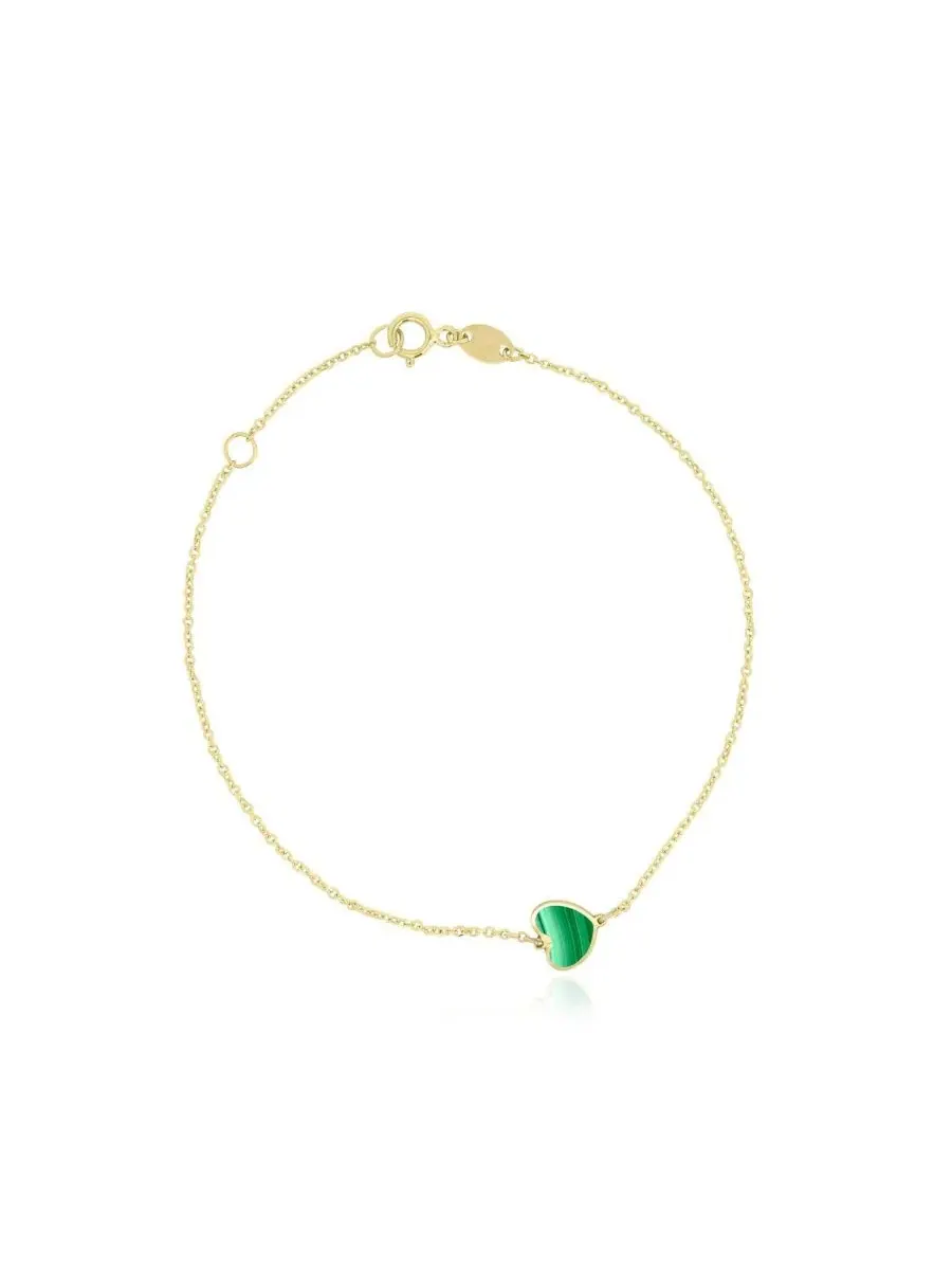 Браслет Mini Malachite Single Heart 14K Gold The Lovery — изображение 1 из 3, оттенок малахит