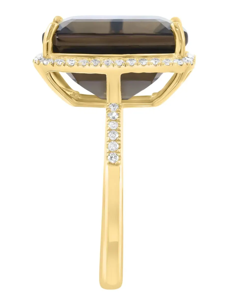 Кольцо с дымчатым кварцем (9 ct. t.w.) и бриллиантами (1/4 ct. t.w.) в 14-каратном желтом золоте — изображение 2 из 4