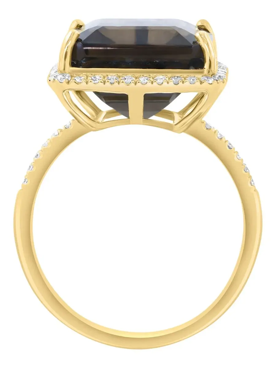 Кольцо с дымчатым кварцем (9 ct. t.w.) и бриллиантами (1/4 ct. t.w.) в 14-каратном желтом золоте — изображение 3 из 4