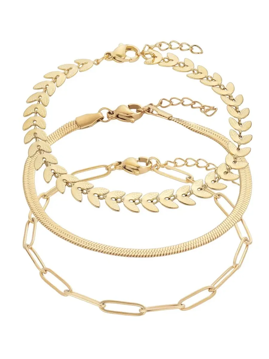 Набор из трех браслетов-цепочек с регулировкой, 18k позолота ADORNIA — изображение 1 из 3, оттенок золото