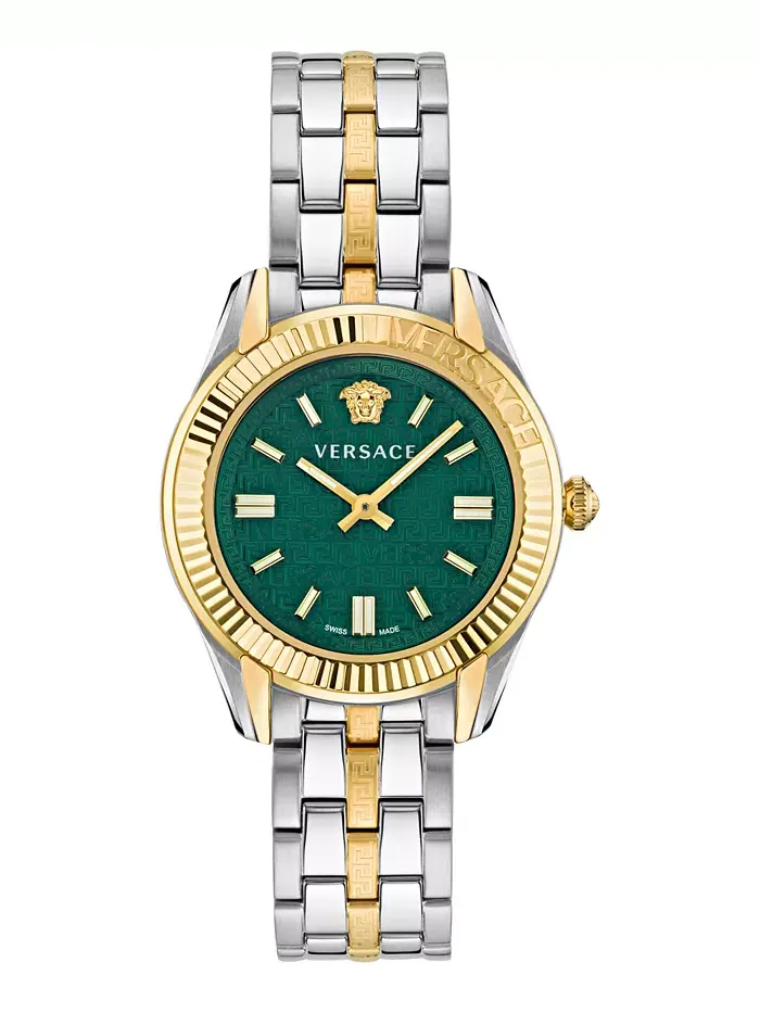 Женские часы Swiss Greca Time с двухцветным браслетом из нержавеющей стали, 35 мм Versace — изображение 1 из 3