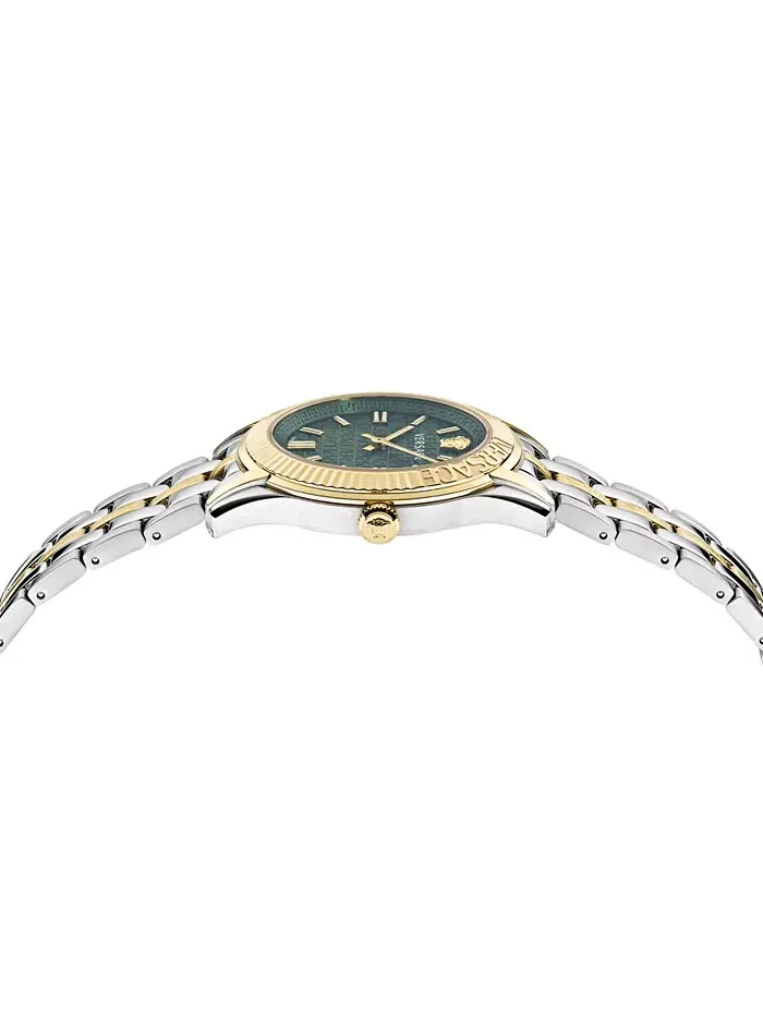 Женские часы Swiss Greca Time с двухцветным браслетом из нержавеющей стали, 35 мм Versace — изображение 2 из 3