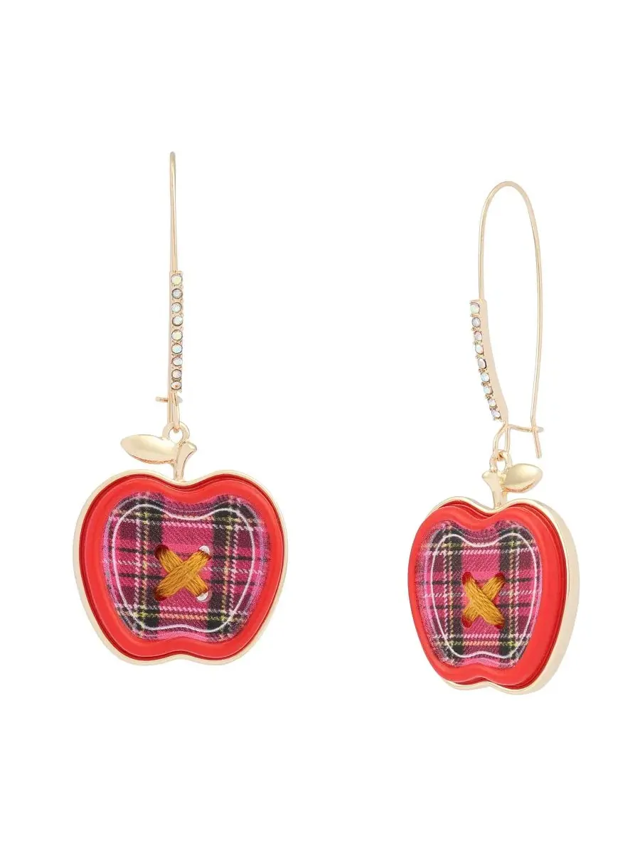 Серьги-подвески с пледом и яблоком, модель Best In Class Plaid Apple Dangle Betsey Johnson — изображение 1 из 3