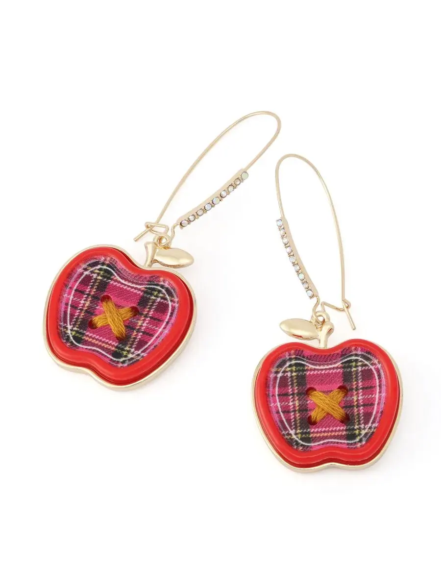 Серьги-подвески с пледом и яблоком, модель Best In Class Plaid Apple Dangle Betsey Johnson — изображение 2 из 3