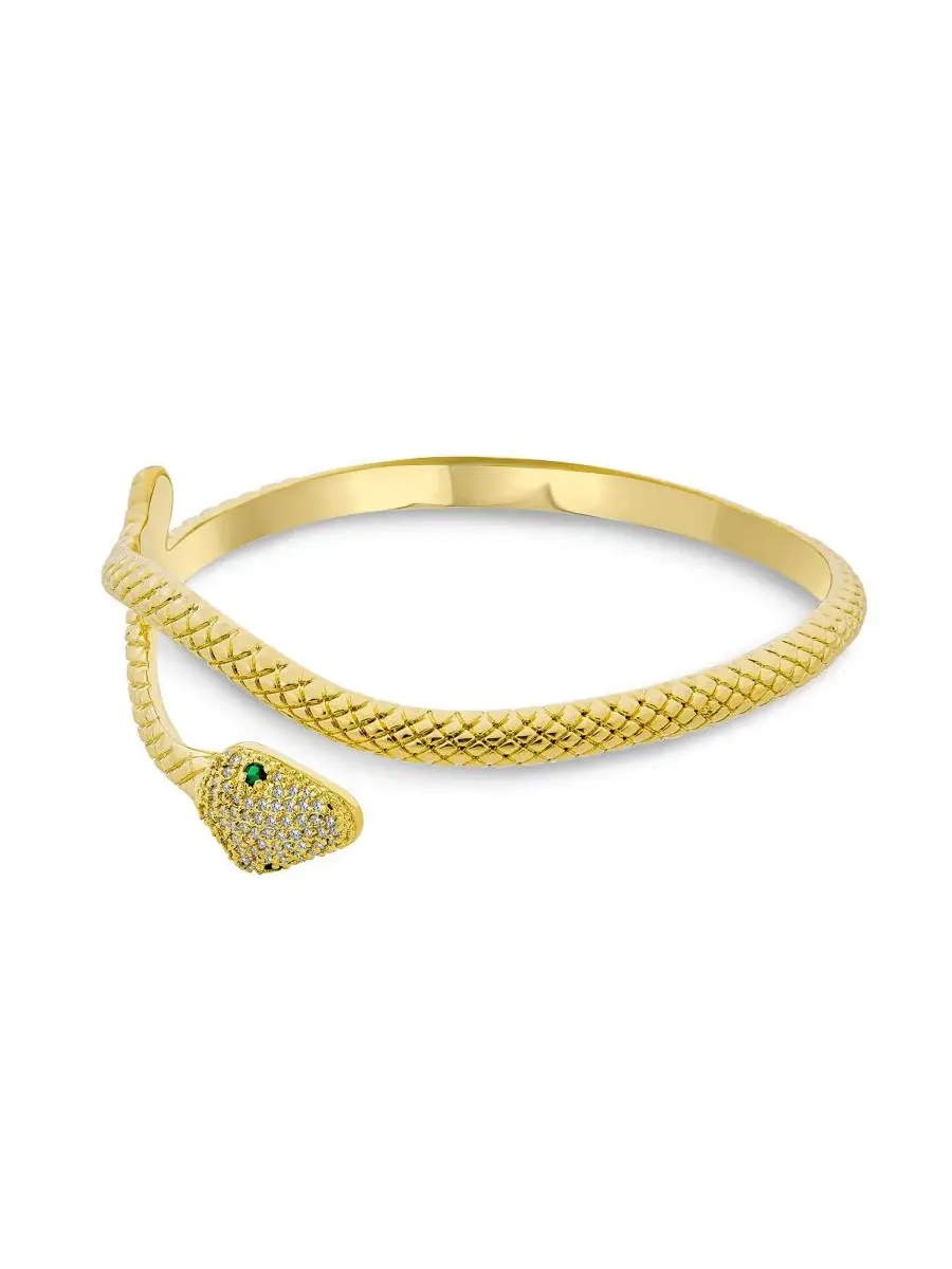 Египетский браслет-манжета «Зеленый глаз» с регулируемой длиной Bling Jewelry — изображение 1 из 3, оттенок золотистый