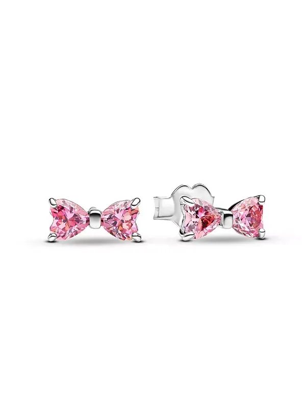 Серьги-Гвоздики с бантиками из стерлингового серебра Pandora — изображение 1 из 2, оттенок розовый