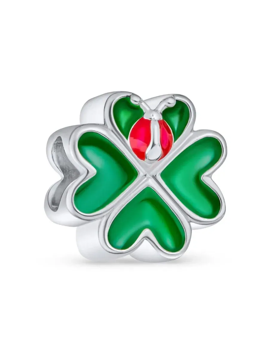 Шарм-бусина для браслета Lucky Green Clover Heart and Lady Bug Charm Bead Bling Jewelry — изображение 1 из 4, оттенок красный