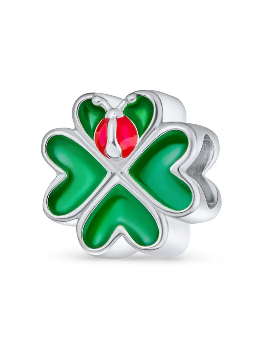 Шарм-бусина для браслета Lucky Green Clover Heart and Lady Bug Charm Bead Bling Jewelry — изображение 2 из 4, оттенок красный