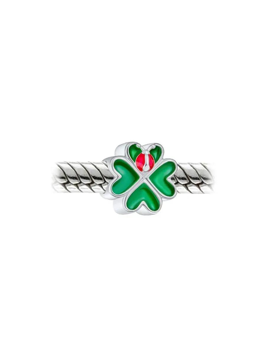 Шарм-бусина для браслета Lucky Green Clover Heart and Lady Bug Charm Bead Bling Jewelry — изображение 3 из 4, оттенок красный