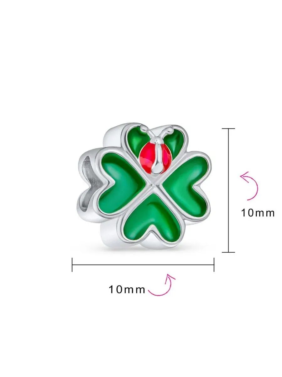 Шарм-бусина для браслета Lucky Green Clover Heart and Lady Bug Charm Bead Bling Jewelry — изображение 4 из 4, оттенок красный