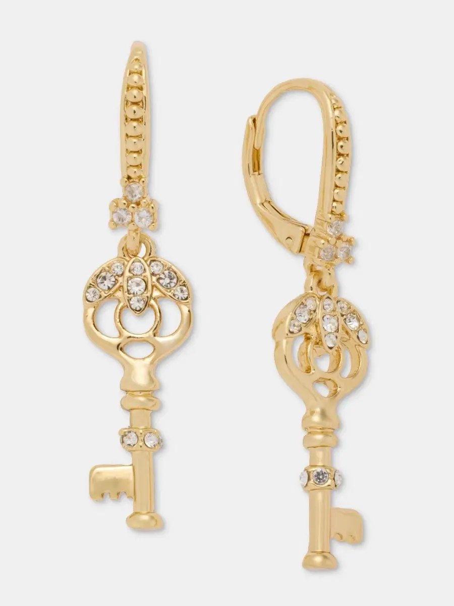 Серьги-подвески с декором паве и ключом, модель Pavé Key Drop Marchesa — изображение 1 из 3, оттенок серебряный