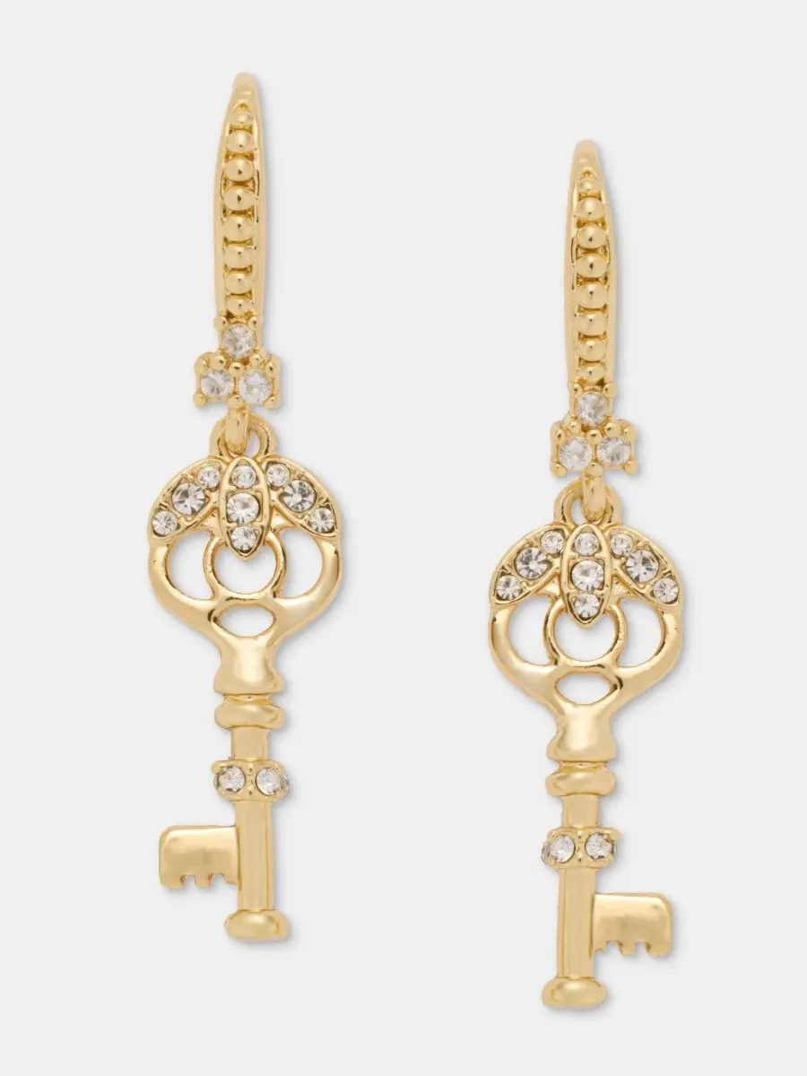 Серьги-подвески с декором паве и ключом, модель Pavé Key Drop Marchesa — изображение 2 из 3, оттенок серебряный