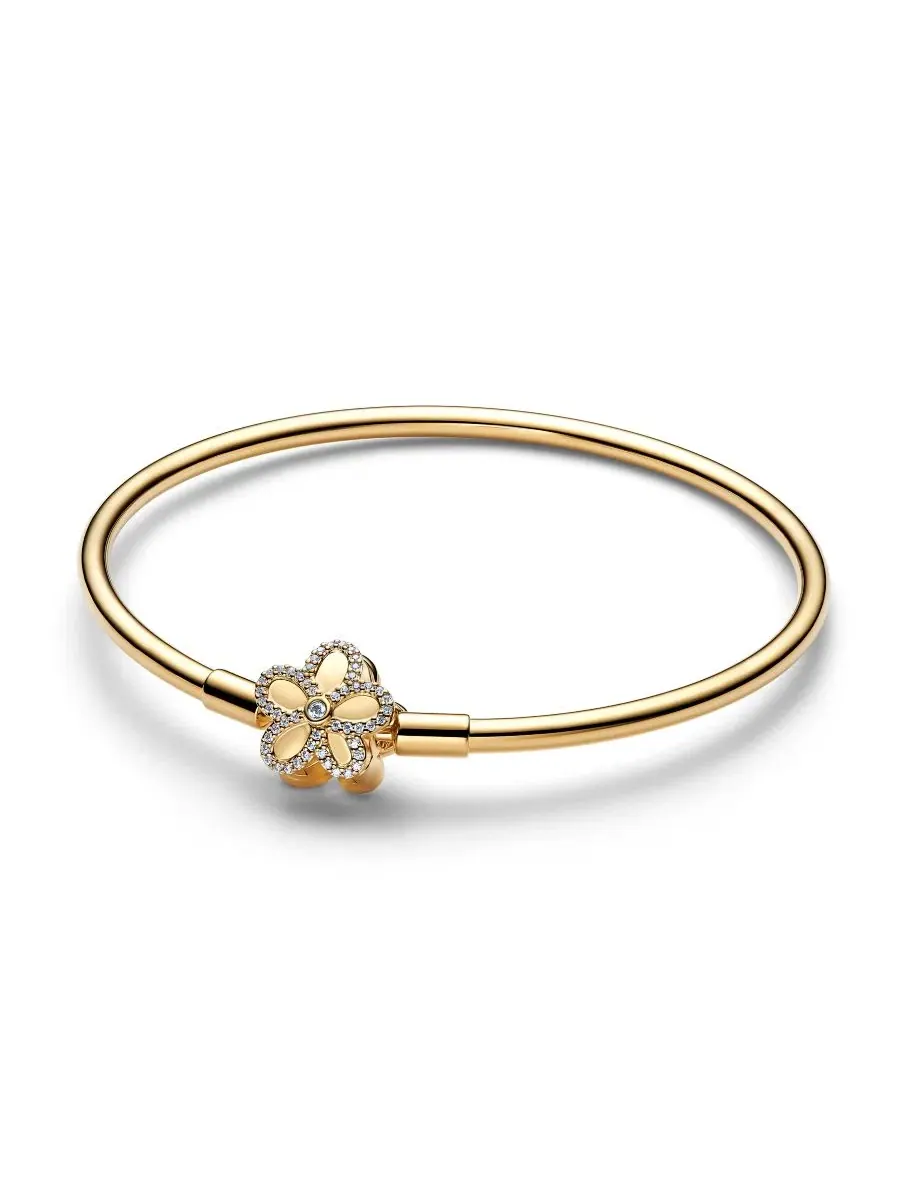 Браслет-цветок с фианитами Pavé Flower Bangle Pandora — изображение 1 из 3, оттенок золотистый