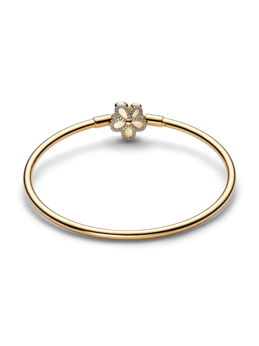 Браслет-цветок с фианитами Pavé Flower Bangle Pandora — изображение 2 из 3, оттенок золотистый