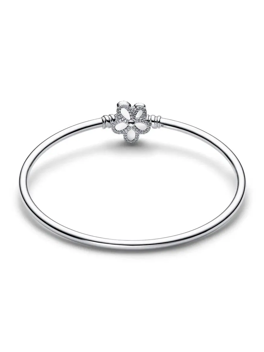Браслет-пружинка с цветочным мотивом Pavé Flower Bangle Pandora — изображение 2 из 3, оттенок серебристый