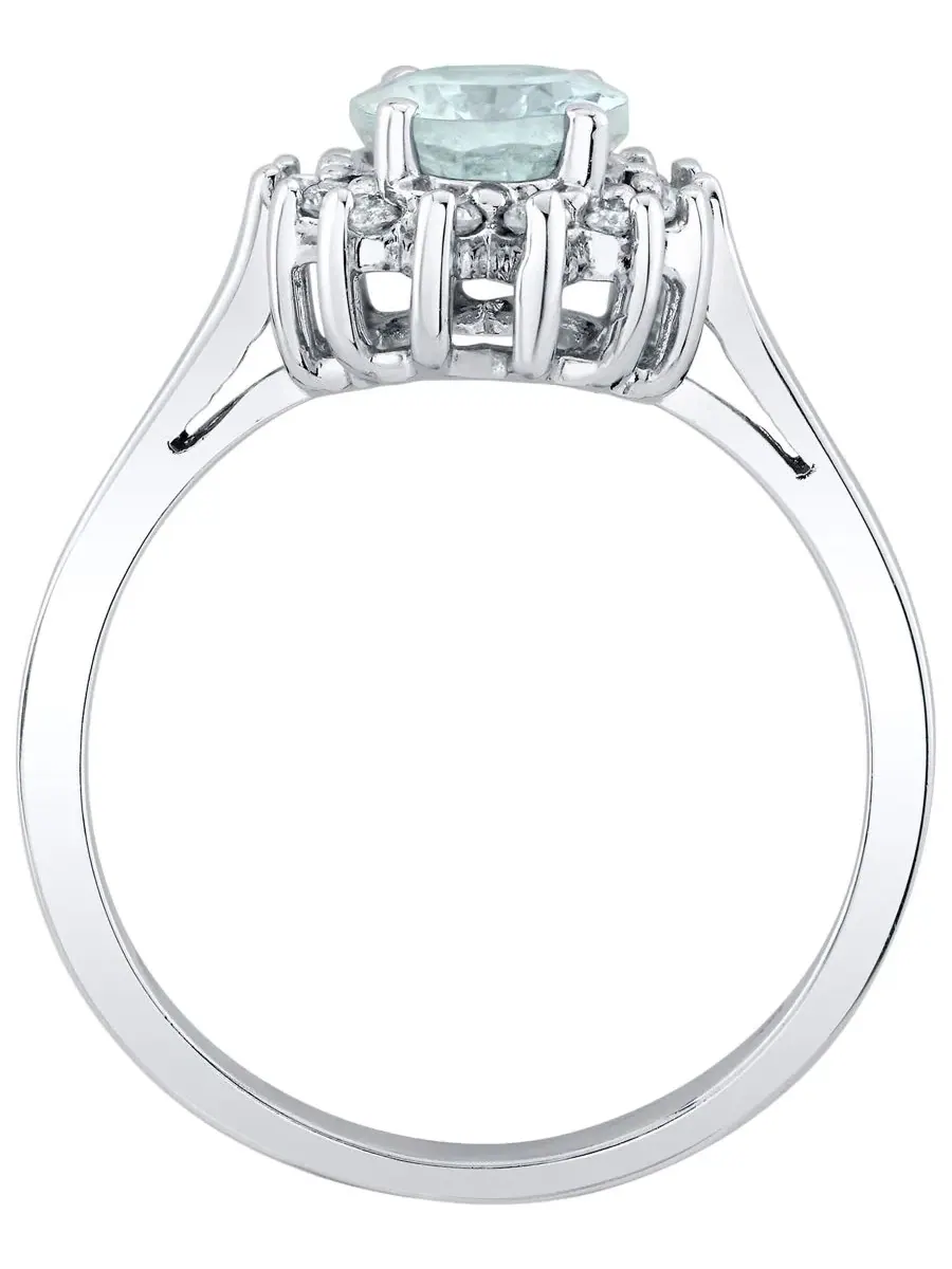Кольцо с аквамарином и бриллиантами в белом золоте 14 карат, Aquamarine (1-1/10 ct. t.w.) & Diamond — изображение 2 из 3