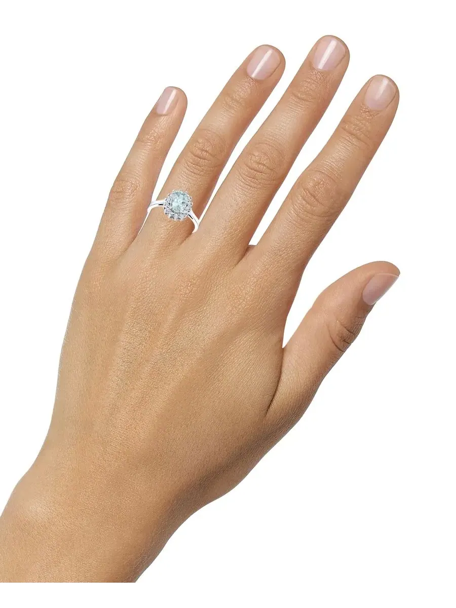 Кольцо с аквамарином и бриллиантами в белом золоте 14 карат, Aquamarine (1-1/10 ct. t.w.) & Diamond — изображение 3 из 3