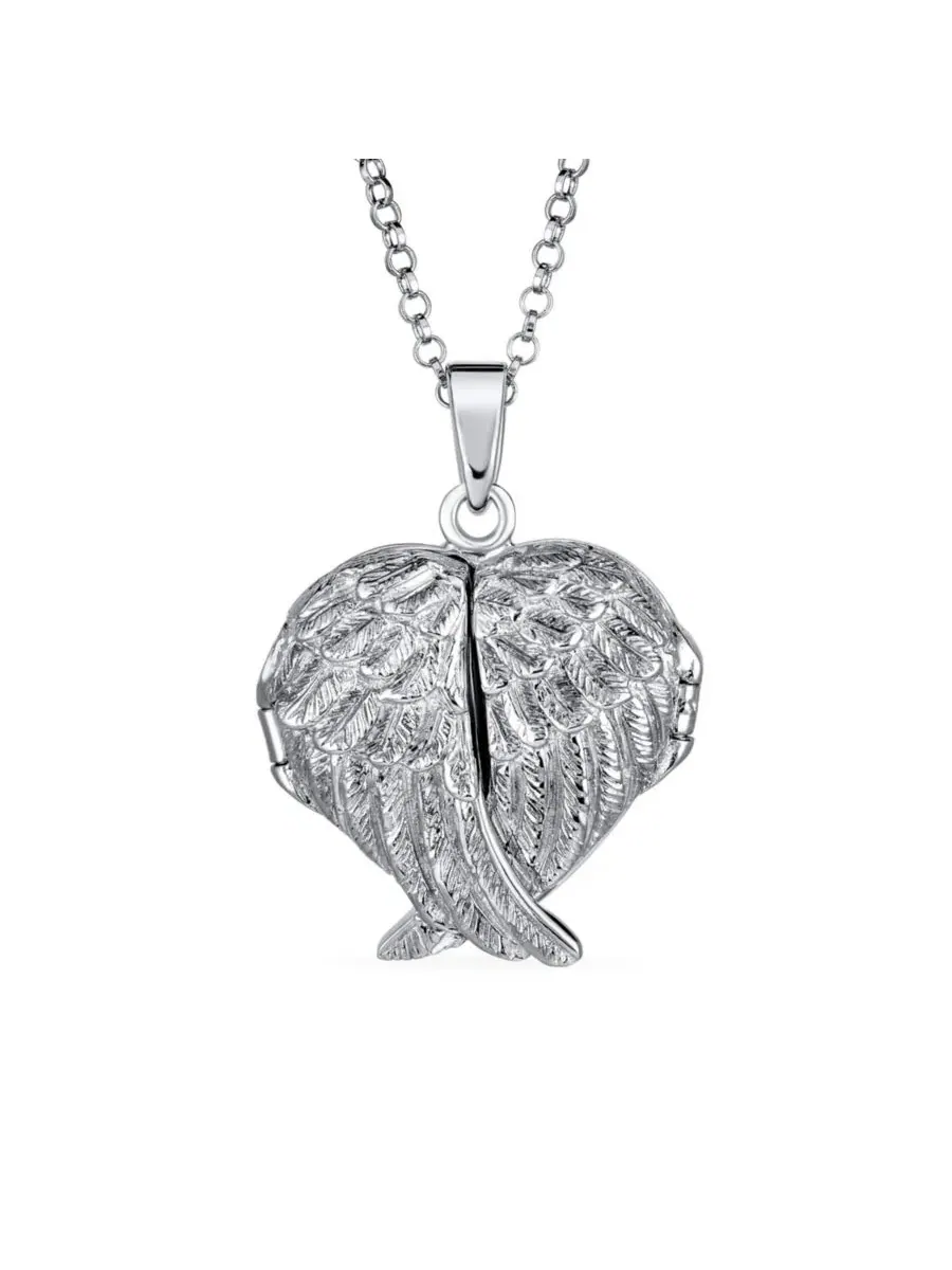 Кулон-медальон с крыльями ангела, модель Spiritual Angel Wing Feathers Heart Bling Jewelry — изображение 1 из 5