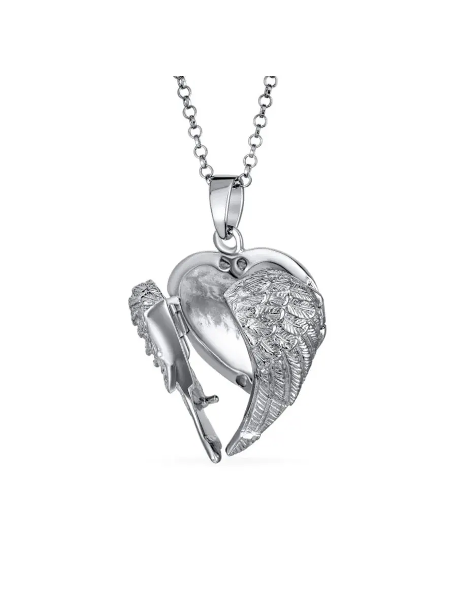 Кулон-медальон с крыльями ангела, модель Spiritual Angel Wing Feathers Heart Bling Jewelry — изображение 2 из 5