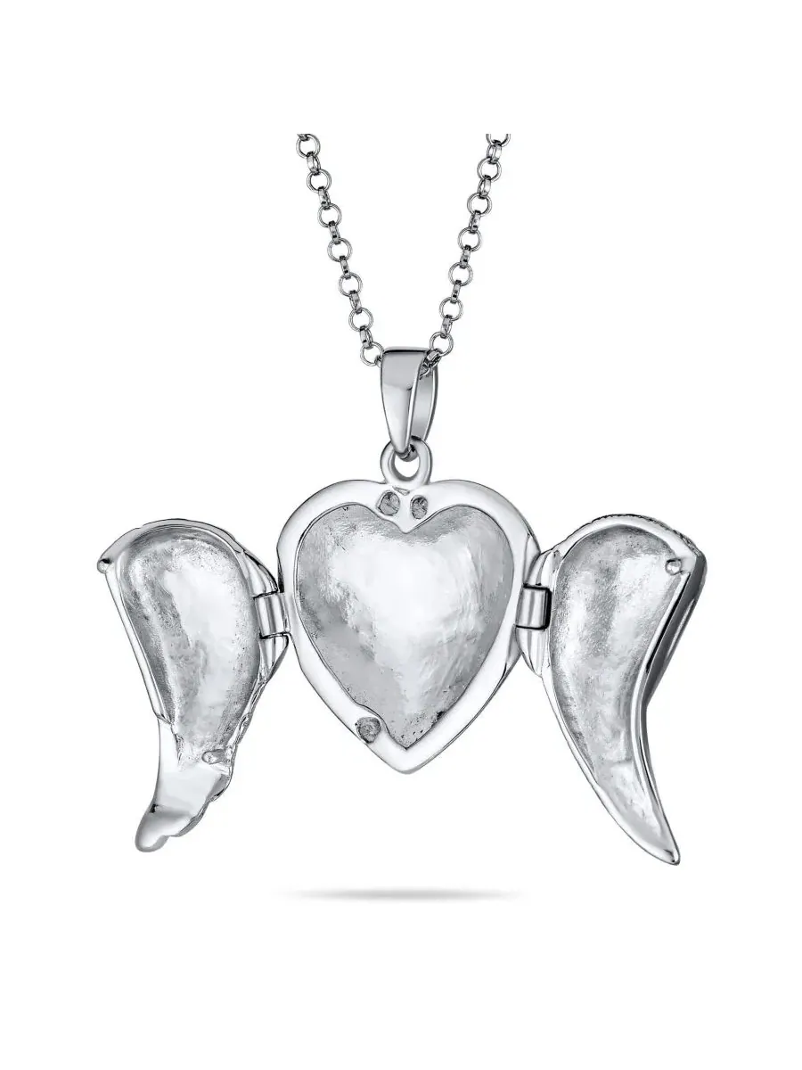 Кулон-медальон с крыльями ангела, модель Spiritual Angel Wing Feathers Heart Bling Jewelry — изображение 3 из 5